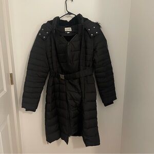 Seraphine Black 3 in 1 Down Maternity Coat US 4 Sz with Belted Puffer
